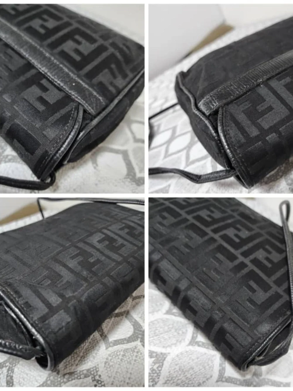 Authentic Fendi Vintage Zucchino FF Crossbody Bag Black